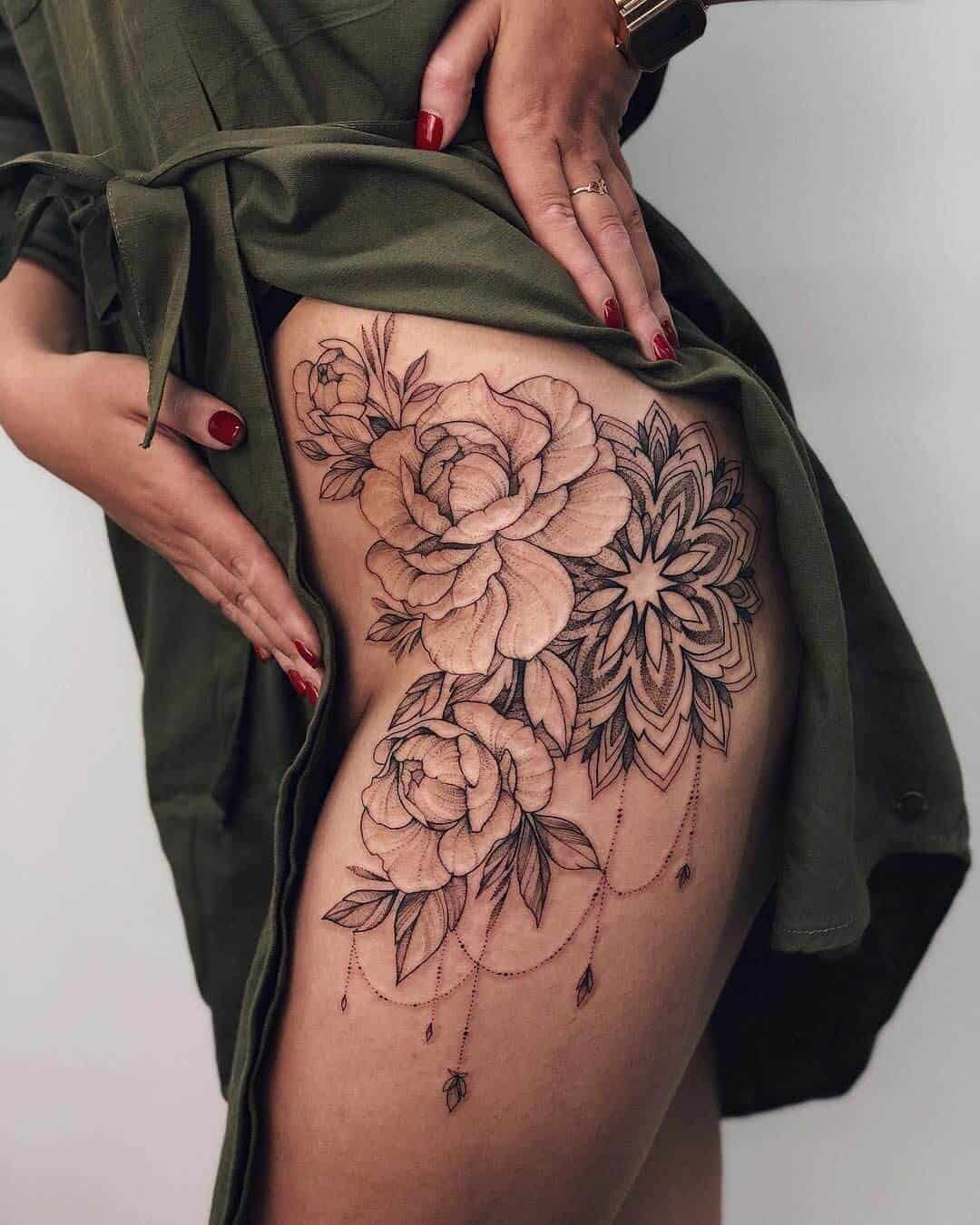 hibiscus hip tattoo