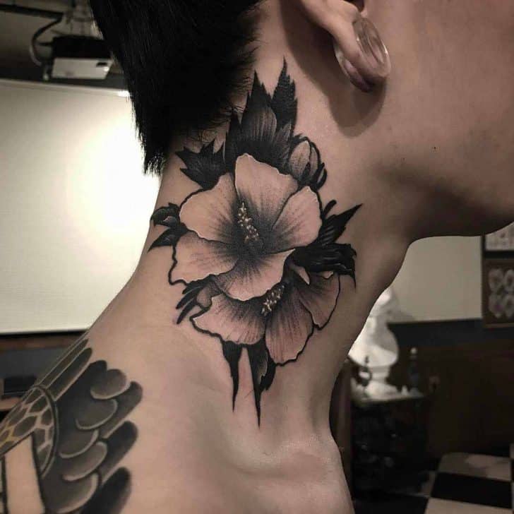 hibiscus neck tattoo