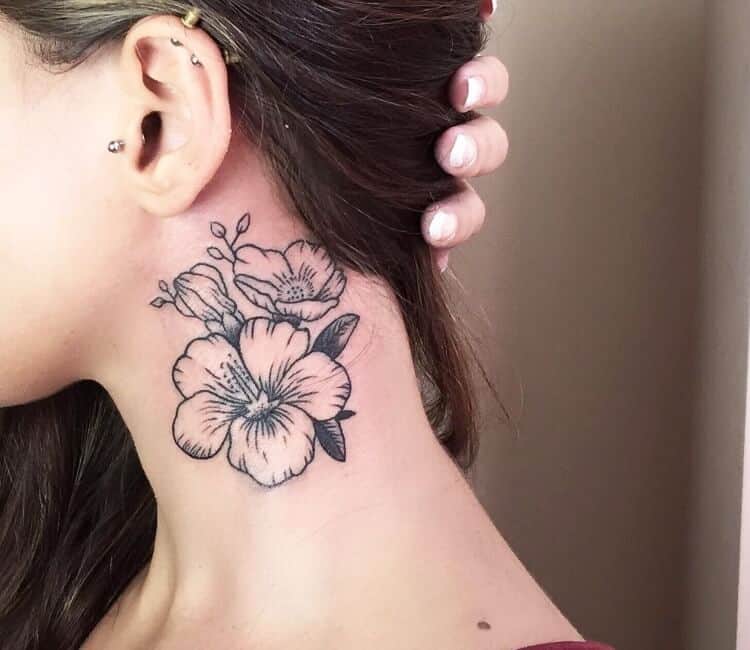 hibiscus neck tattoo