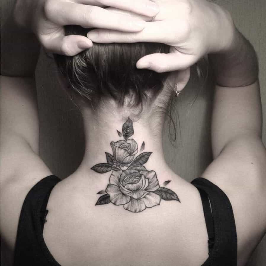 hibiscus neck tattoo