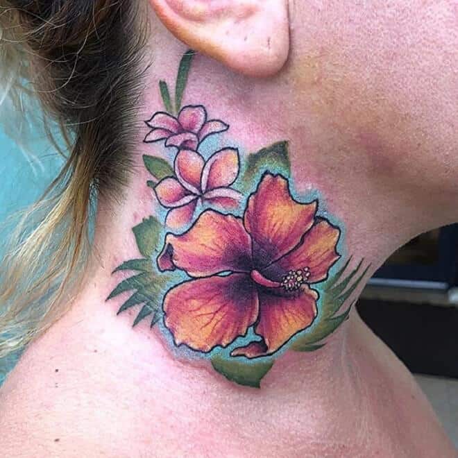 hibiscus neck tattoo