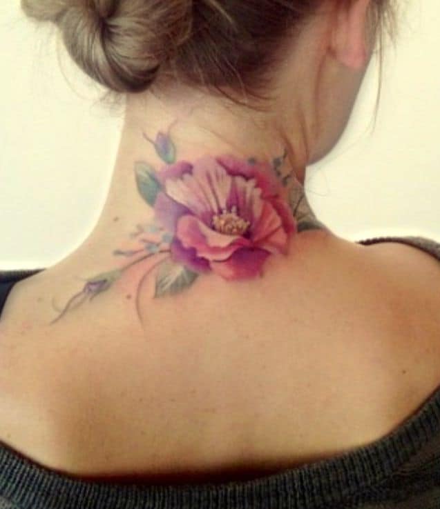 hibiscus neck tattoo