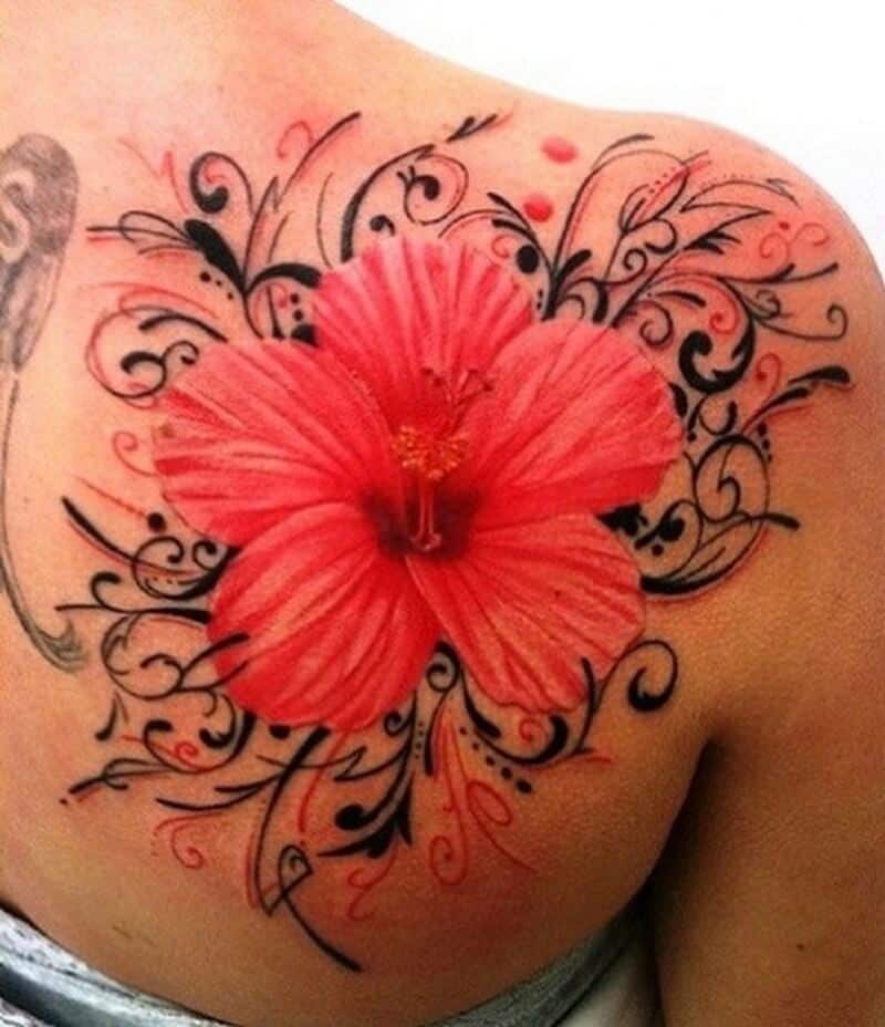 hibiscus shoulder tattoo