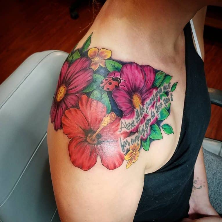 hibiscus shoulder tattoo