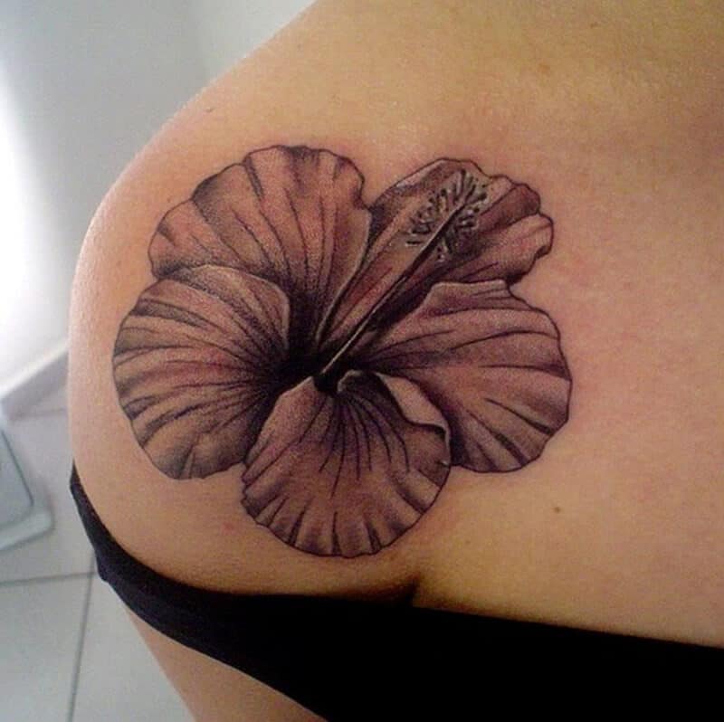 hibiscus shoulder tattoo