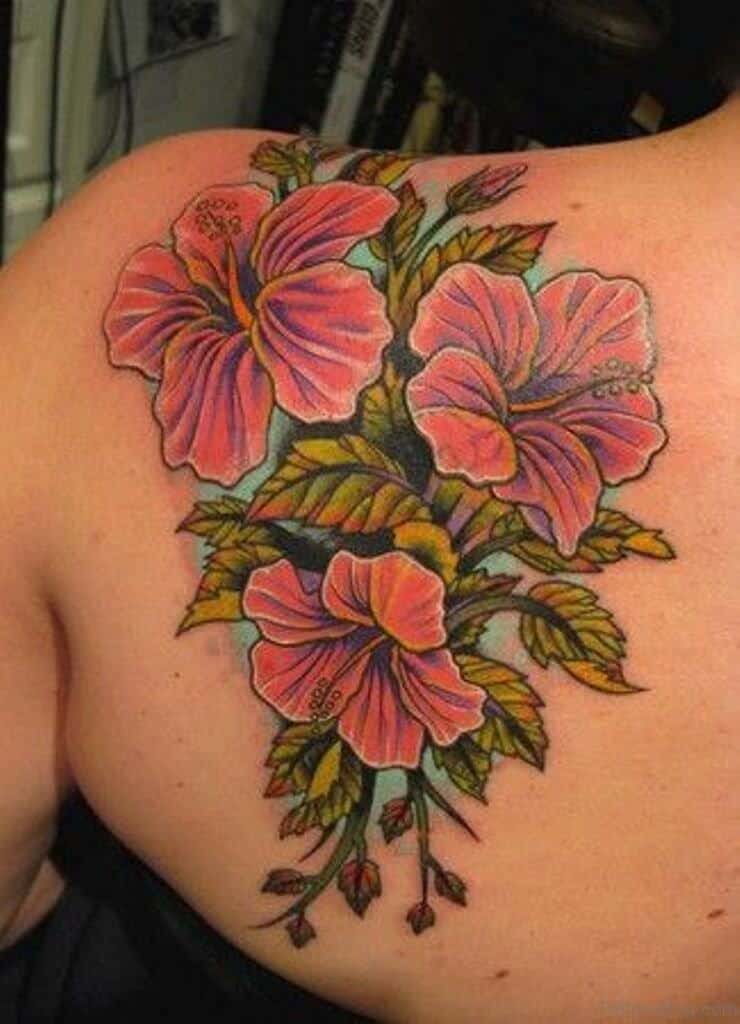hibiscus shoulder tattoo