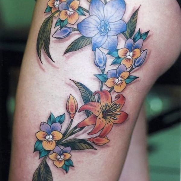 hibiscus thigh tattoo