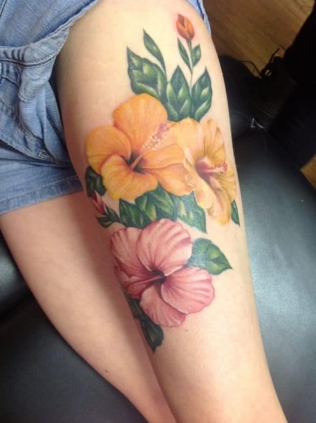 hibiscus thigh tattoo