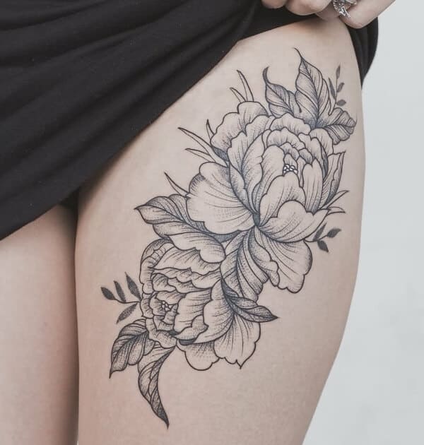 hibiscus thigh tattoo