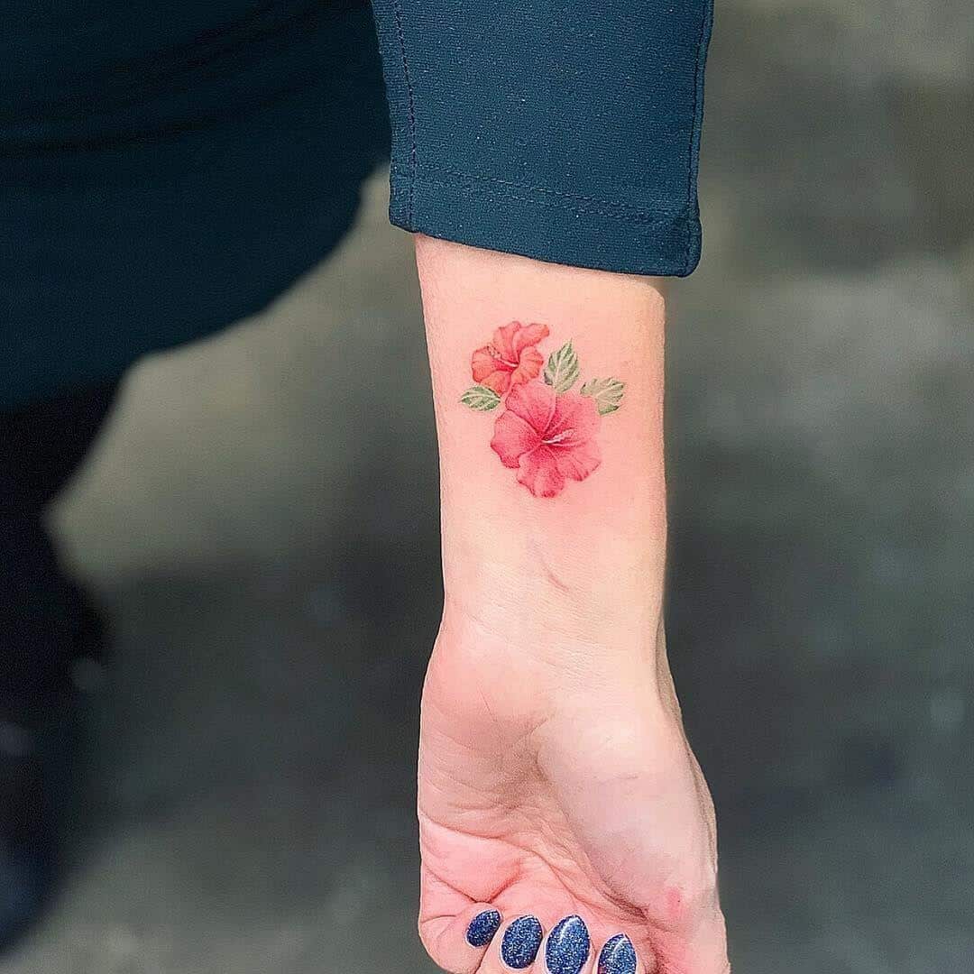 hibiscus wrist tattoo