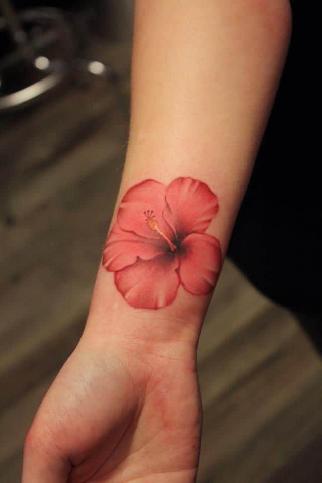 hibiscus wrist tattoo