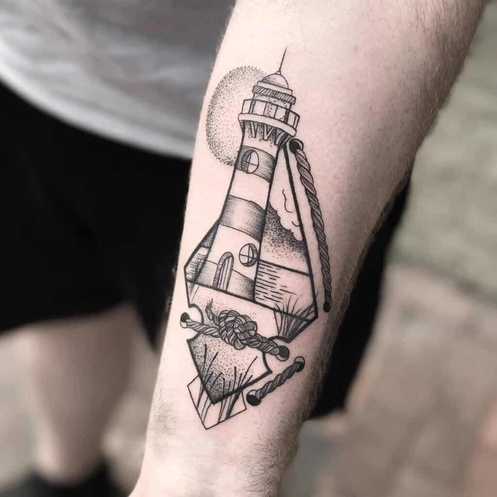 vuurtoren tattoo op arm