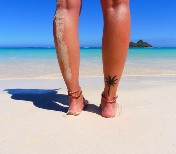 palm tree ankle tattoo