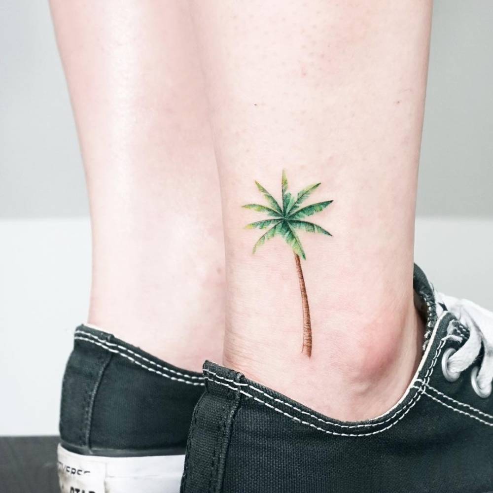 palm tree ankle tattoo