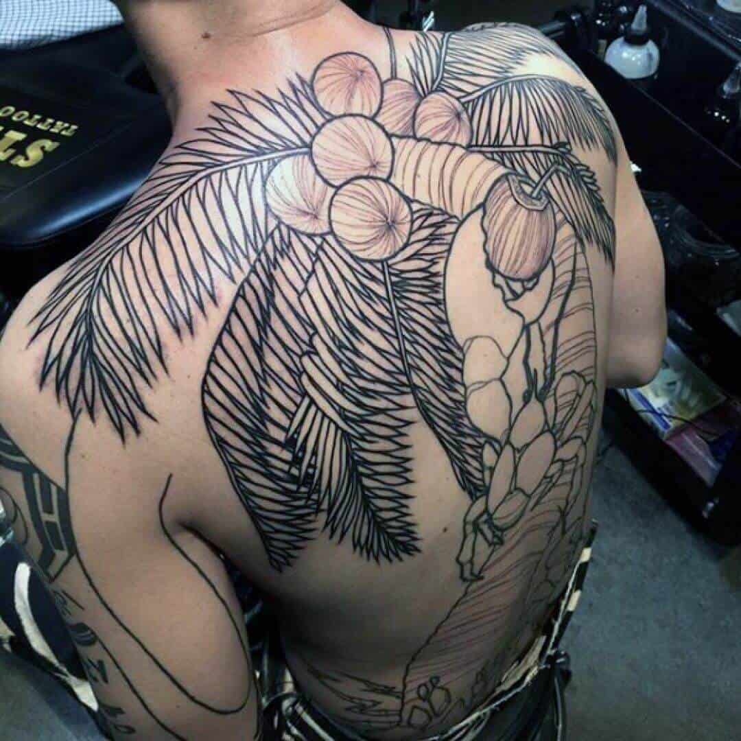 large palm tree back tattoo