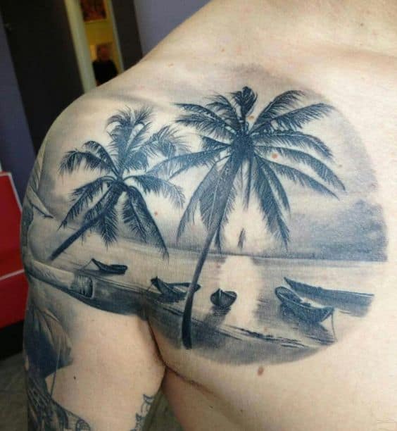 palm tree chest tattoo