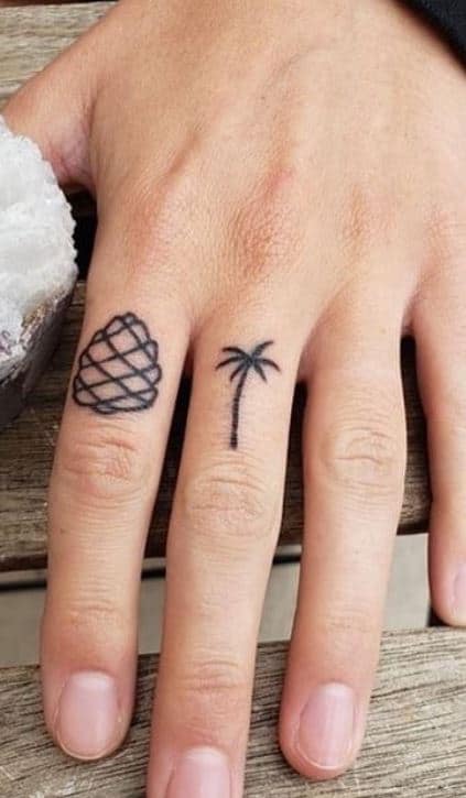 palm tree finger tattoo