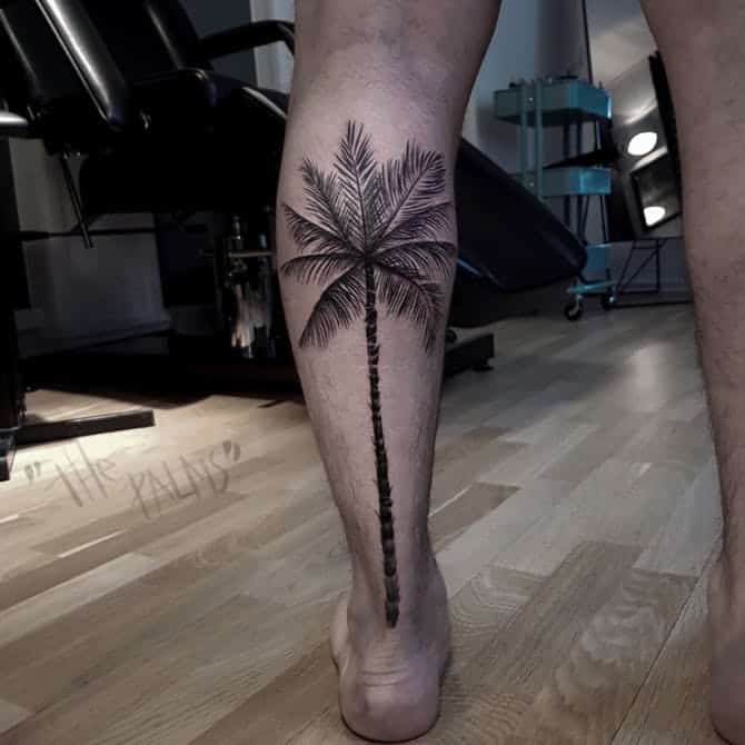 palm tree leg tattoo
