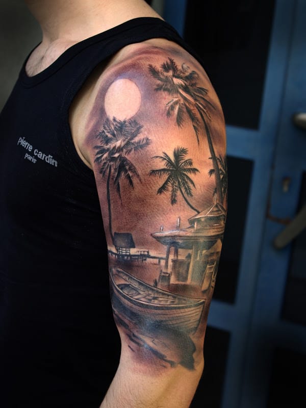 palm tree sleeve tattoo
