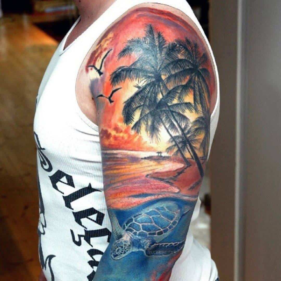 palm tree sleeve tattoo