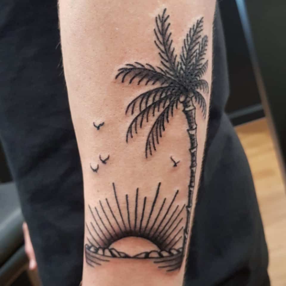 palm tree half sleeve tattoo