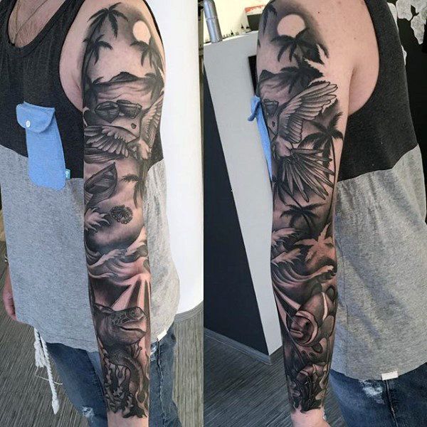 palm tree sleeve tattoo