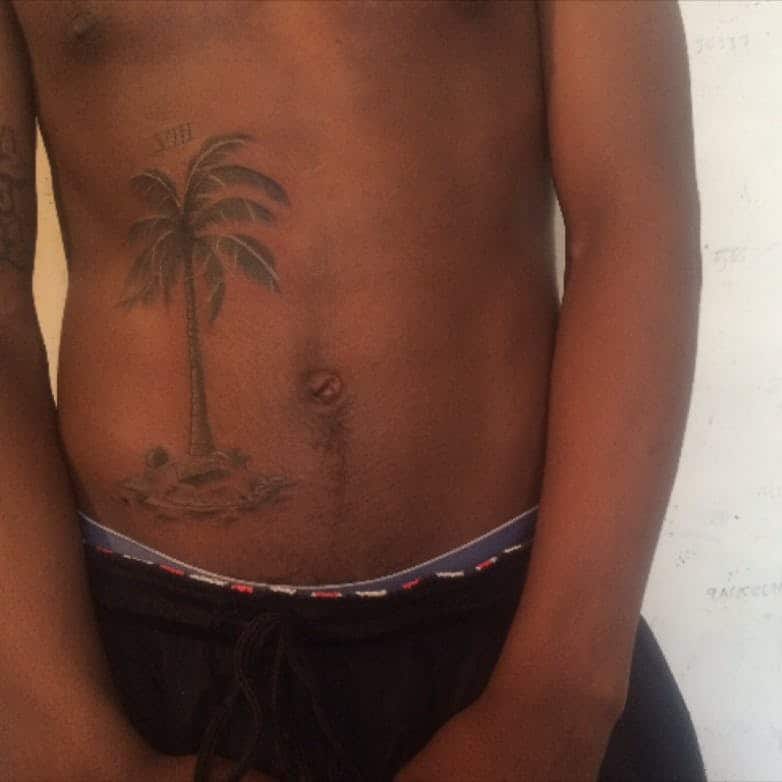 palm tree stomach tattoo