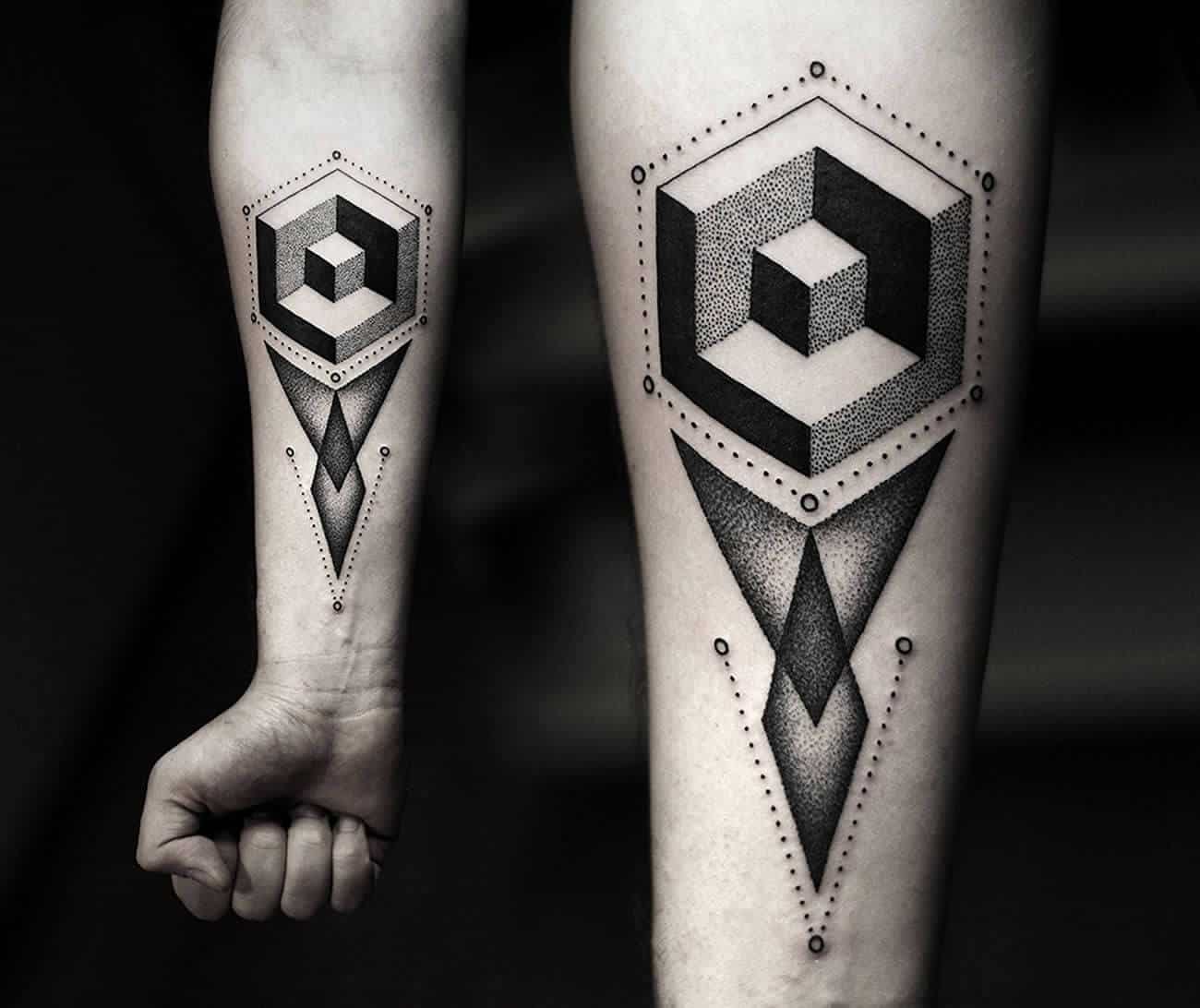 Elegant Rectangle Tattoo Designs Reveal a Sliver of Colorful Scenes