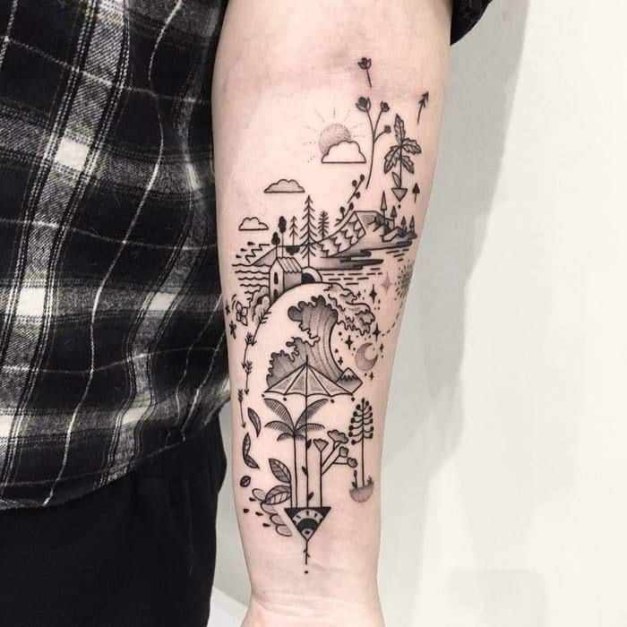 pointillism sleeve tattoo