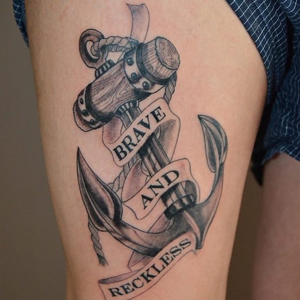 sailor jerry anchor tattoo on thigh