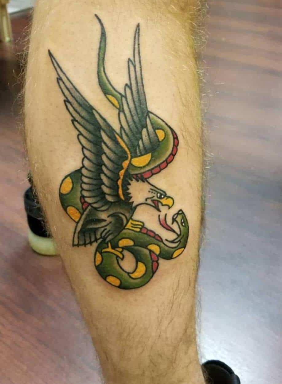 sailor jerry eagle tattoo on leg