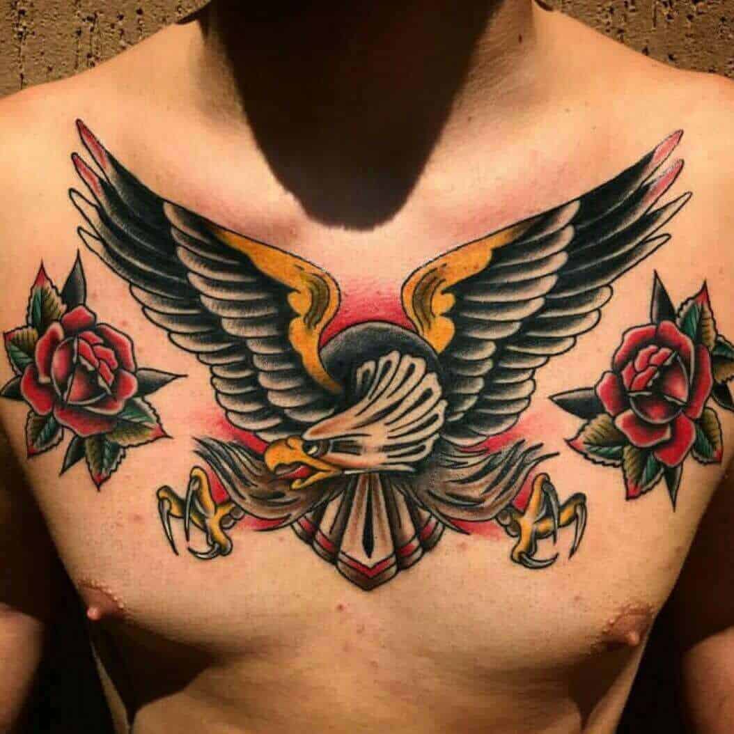 sailor jerry eagle tattoo on chest