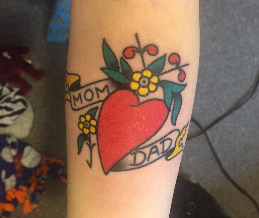 sailor jerry heart tattoo on arm