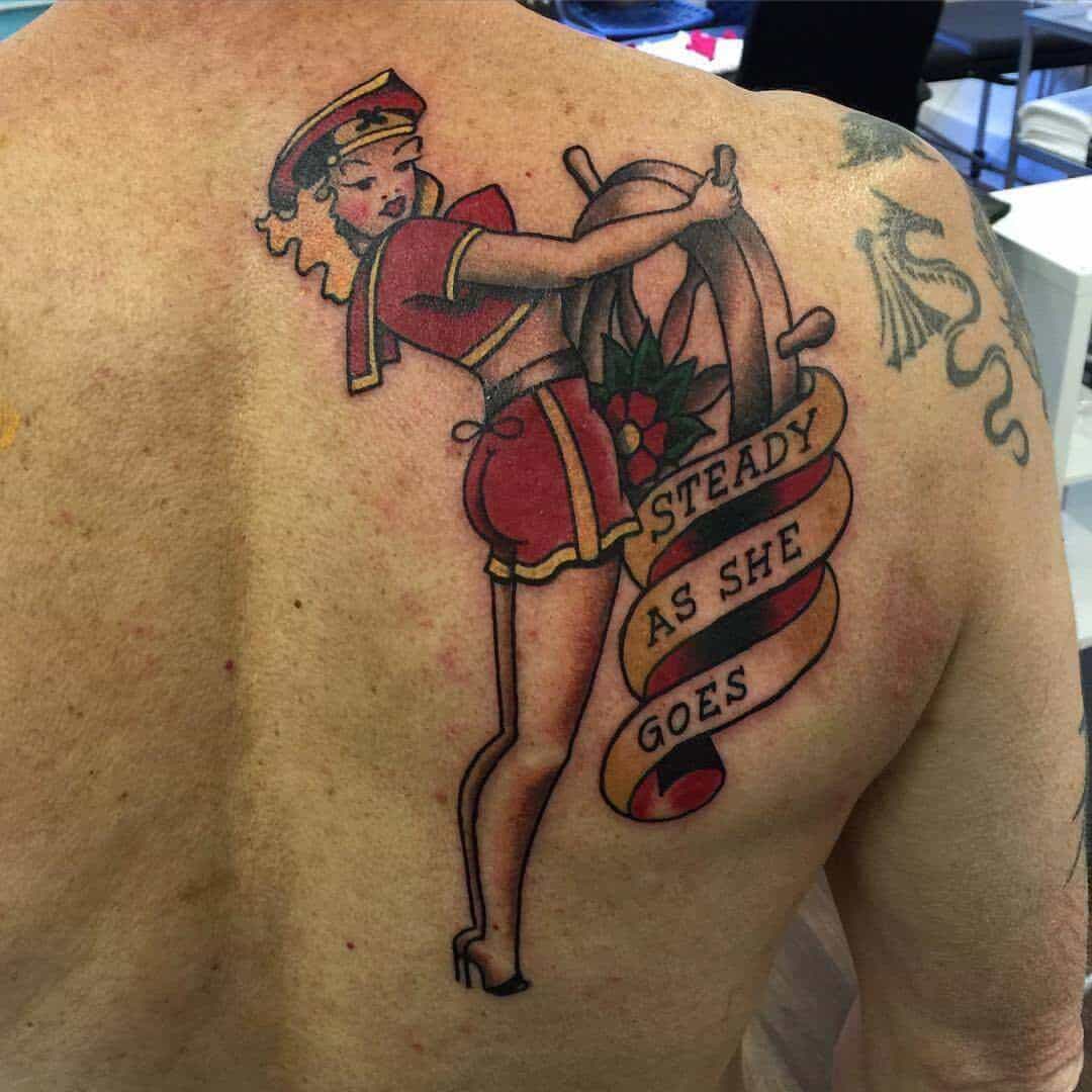 sailor jerry pinup tattoo on back