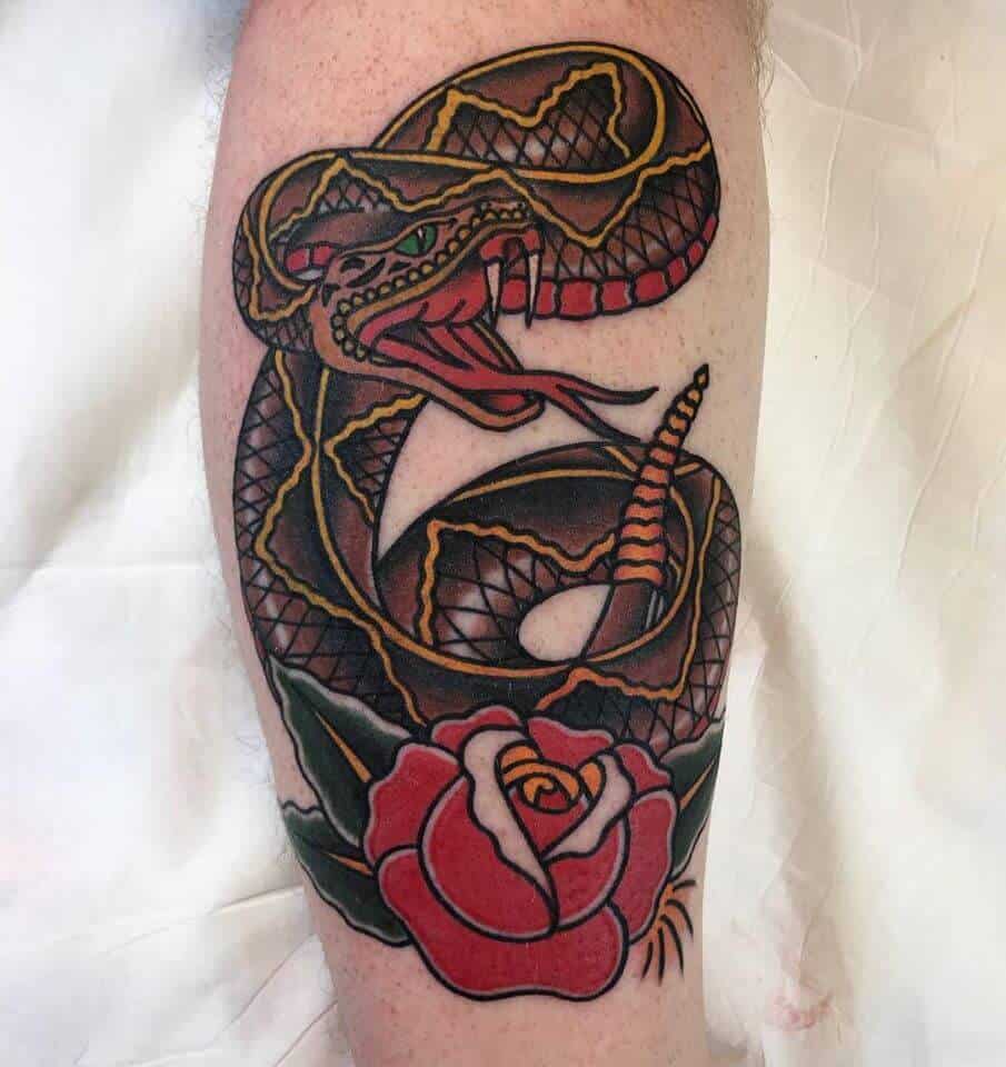 Rattlesnake and dagger by Sam Kane  Great White Tattoo Kirrawee NSW  r tattoos