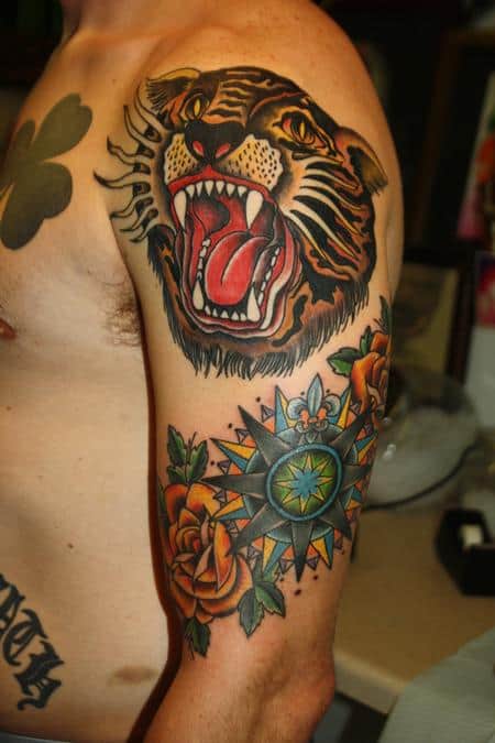 sailor jerry tiger tattoo on arm