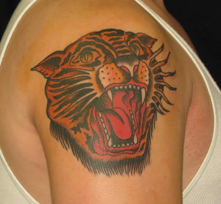 sailor jerry tiger tattoo on arm