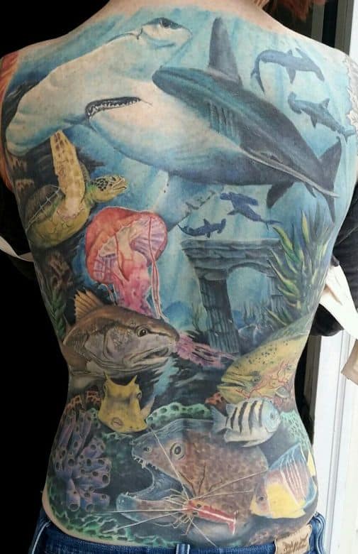 sea creature back tattoo