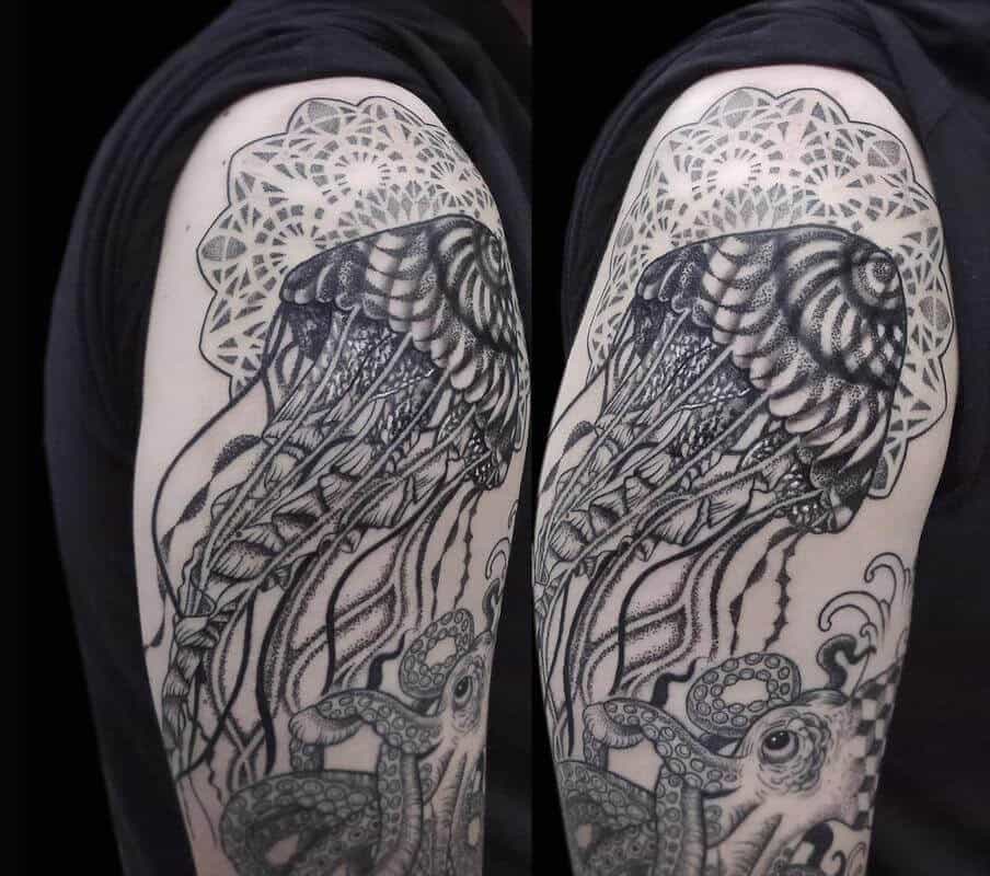 sea creature sleeve tattoo