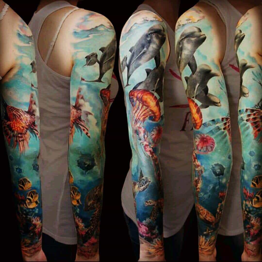 sea creature sleeve tattoo