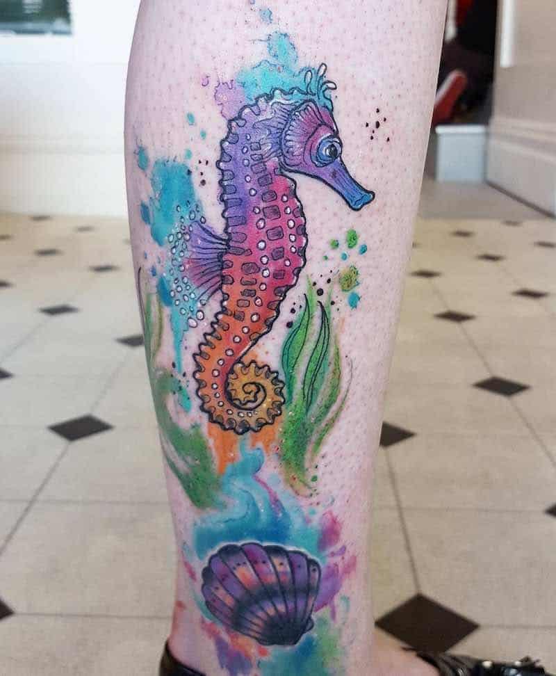 seahorse tattoo on leg