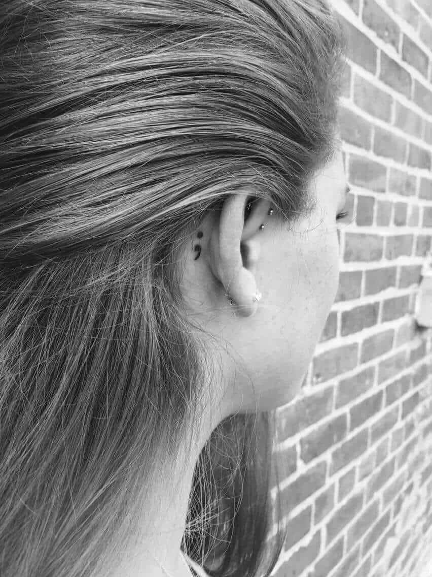 semicolon ear tattoo