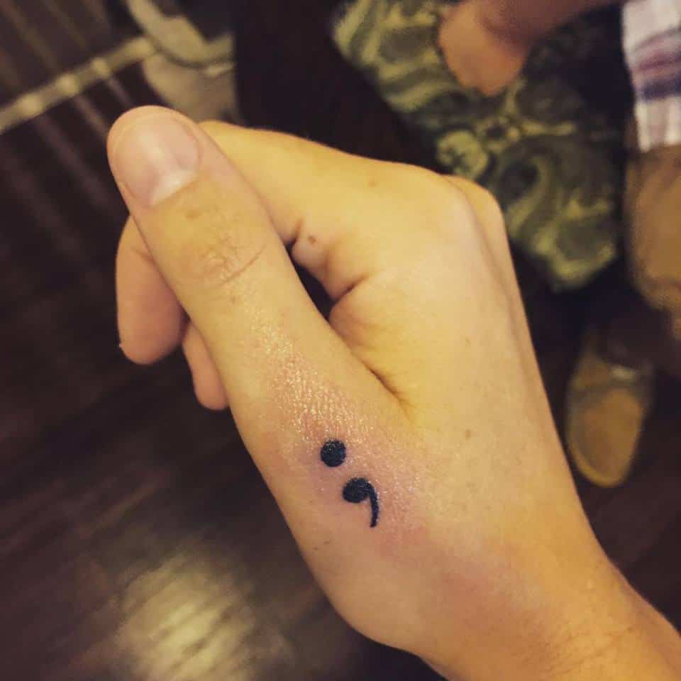 semicolon hand tattoo
