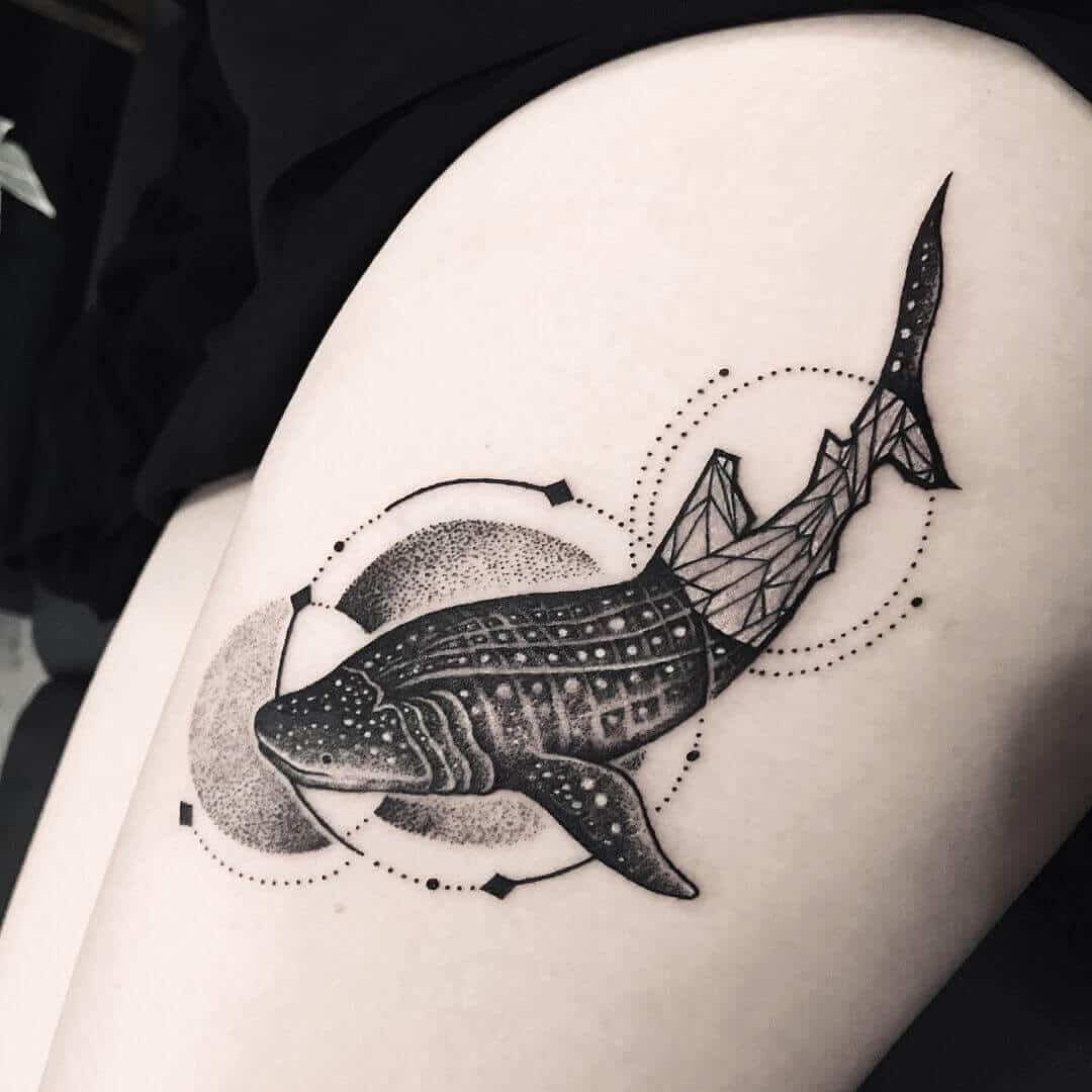 shark tattoo on thigh
