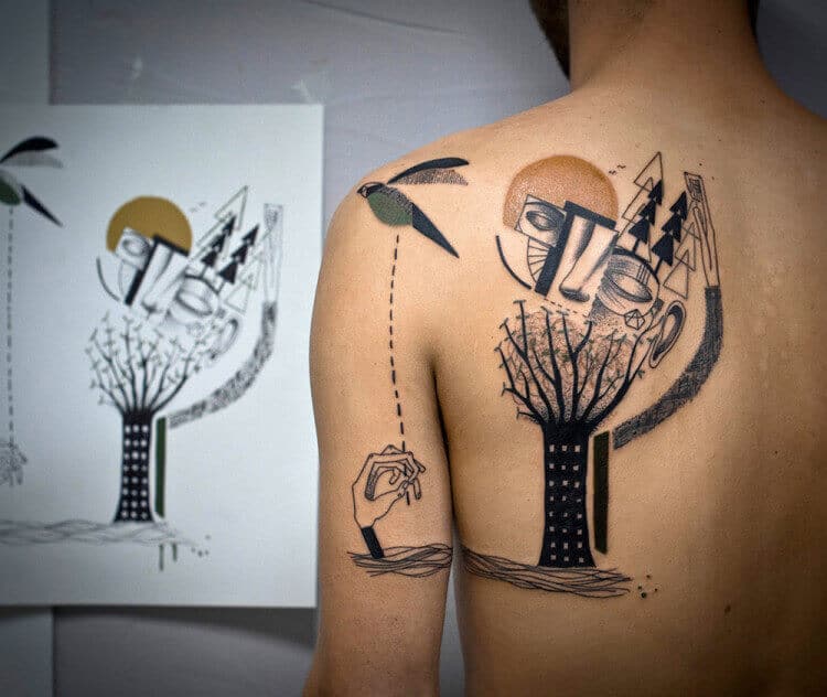 surrealism back tattoo