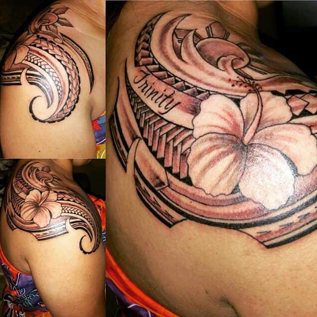 tribal hibiscus tattoo