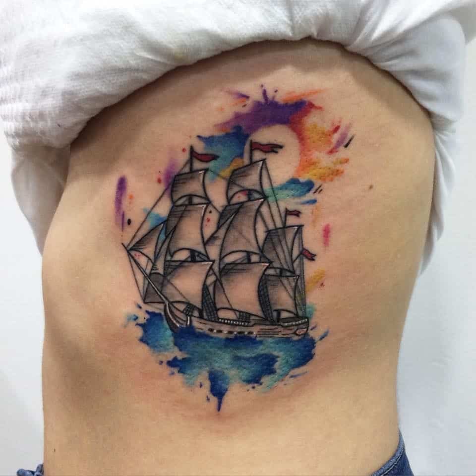 tatouage d'aquarelle bateau