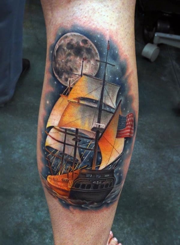 tatouage de bateau en aquarelle