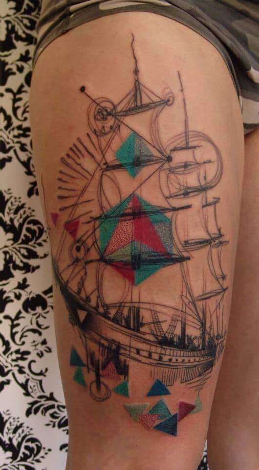 watercolor boat tattoo