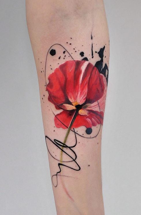 watercolor hibiscus tattoo on arm